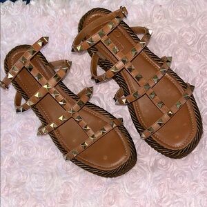 Valentino Garavani Brown Studded Sandals